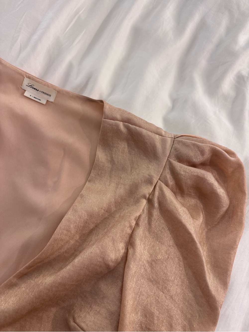 Lovers + Friends Blush Pink Satin Puff-Sleeve Crop Top (Revolve: Size medium)